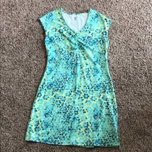 Green and blue floral dress